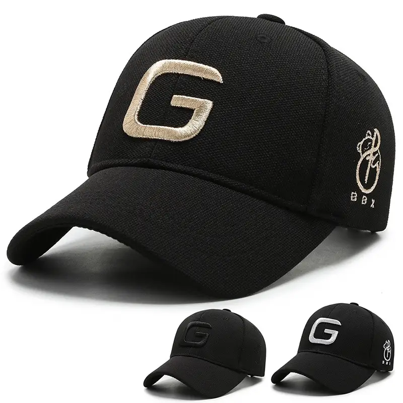 Black Big G Embroidered Baseball Cap with Sunshade