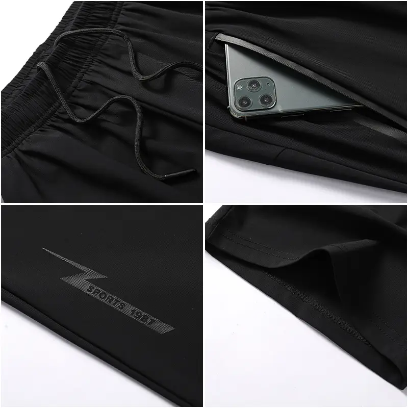 Large Size Men's Black Ice Silk Cropped Pants - Image 3