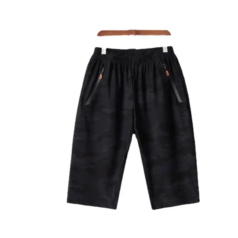 Large Size Men's Black Ice Silk Cropped Pants - Image 5