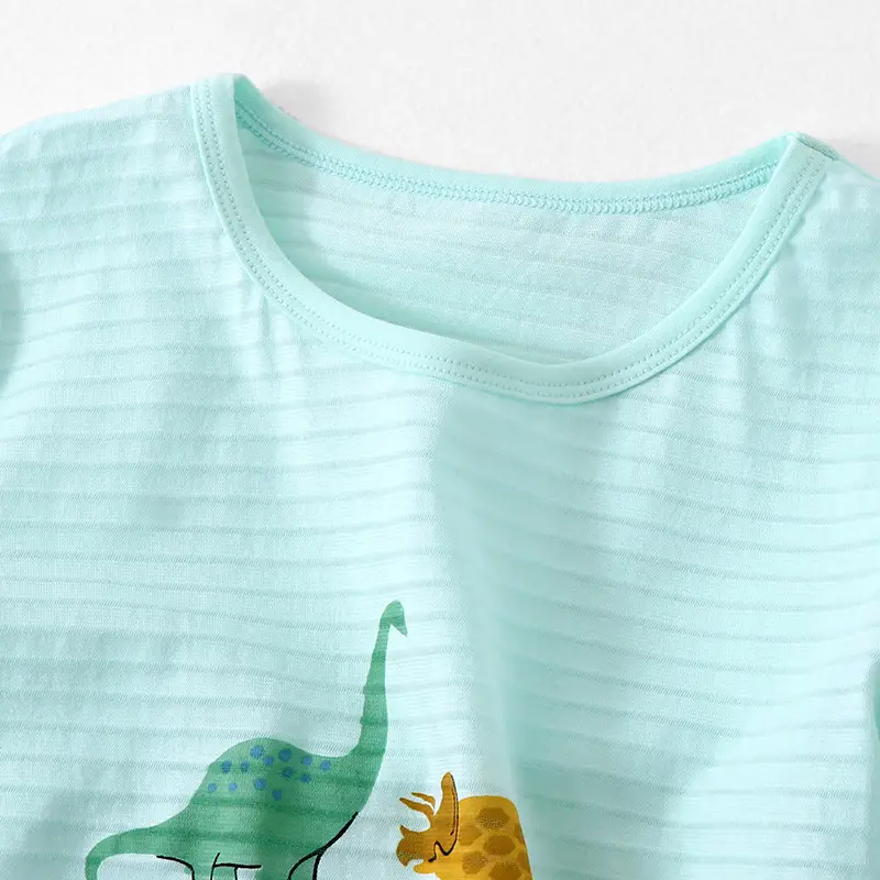 Children's Mint Dinosaur Printed Cotton Shorts Set