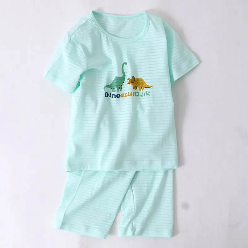 Children's Mint Dinosaur Printed Cotton Shorts Set