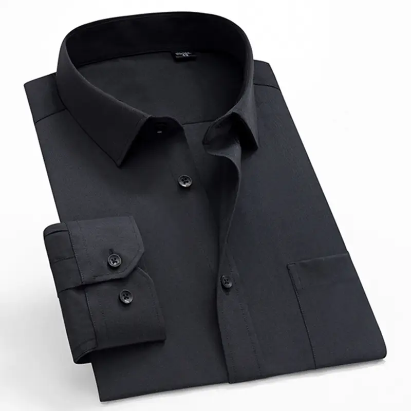 Men's Long Sleeve Button Down Shirt Black Business Casual - Image 10