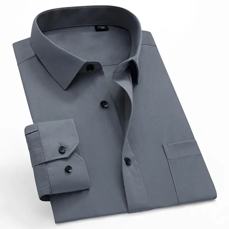 Men's Long Sleeve Button Down Shirt Black Business Casual - Image 9
