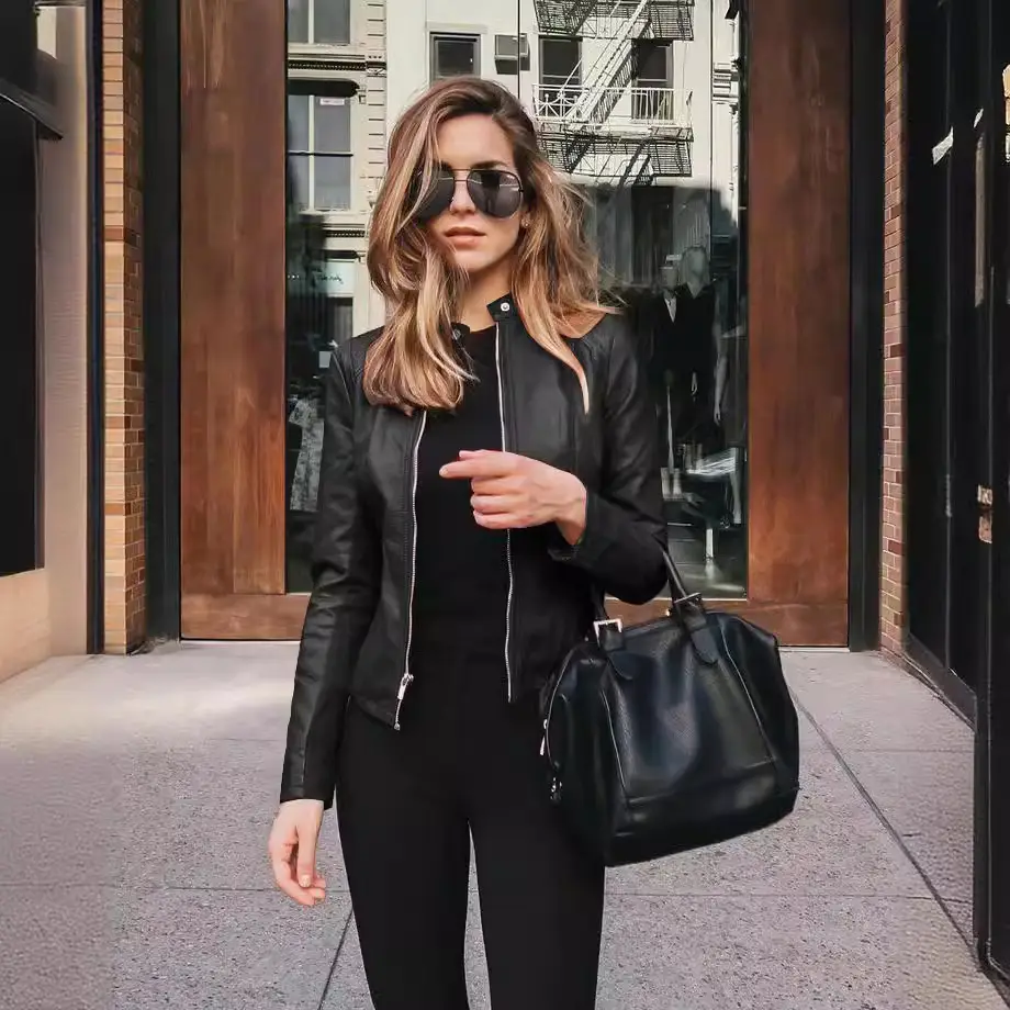 Women's Black Leather PU Jacket Suit 6036 - Image 14
