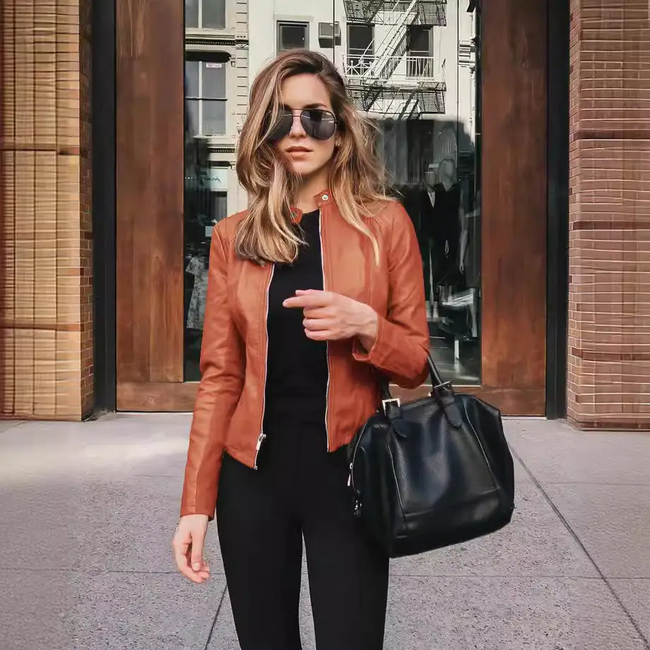 Women's Black Leather PU Jacket Suit 6036 - Image 16
