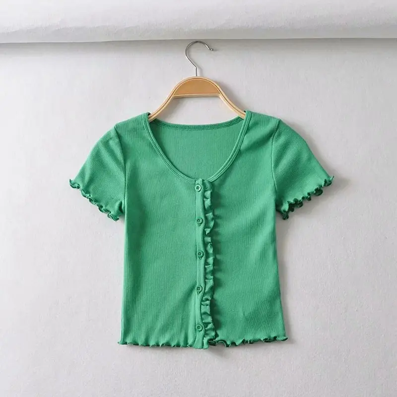 Women Yellow Short Sleeve V-Neck T-Shirt 2020 - Image 2