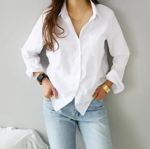 Women's White Long Sleeve Button Down Shirt Top - Image 3