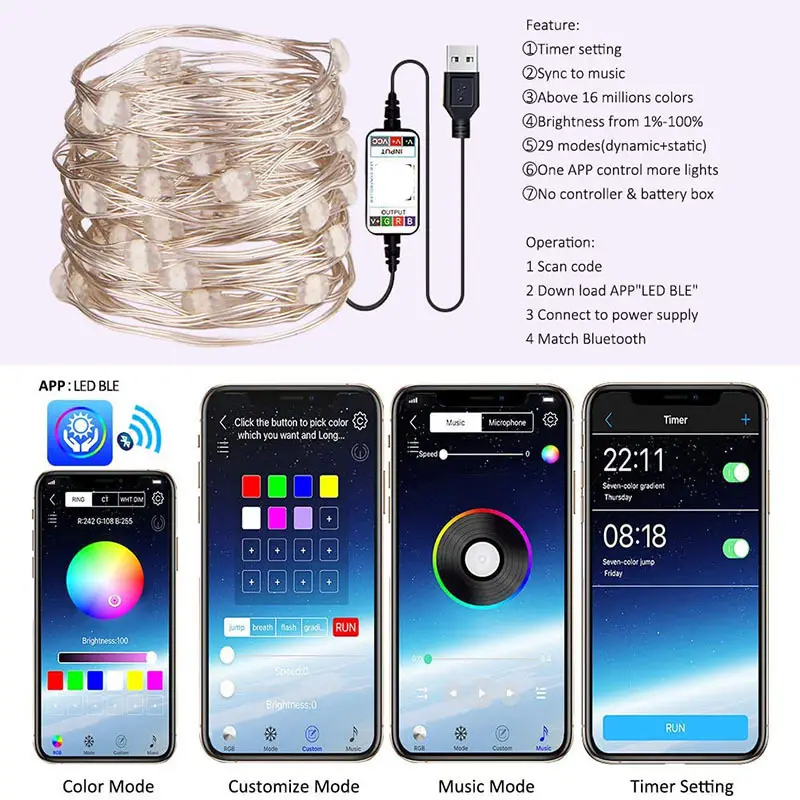 Bluetooth Colorful LED String for Home Decor