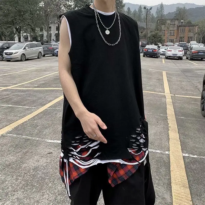 Men Sleeveless T-Shirt Black Graphic High Street Style - Image 2
