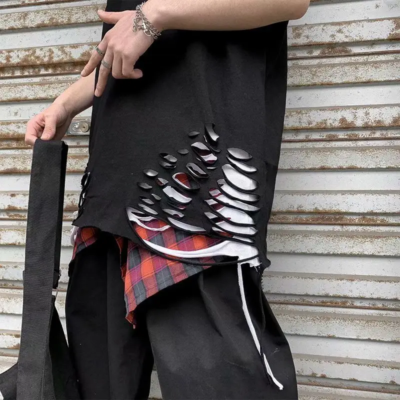 Men Sleeveless T-Shirt Black Graphic High Street Style - Image 3