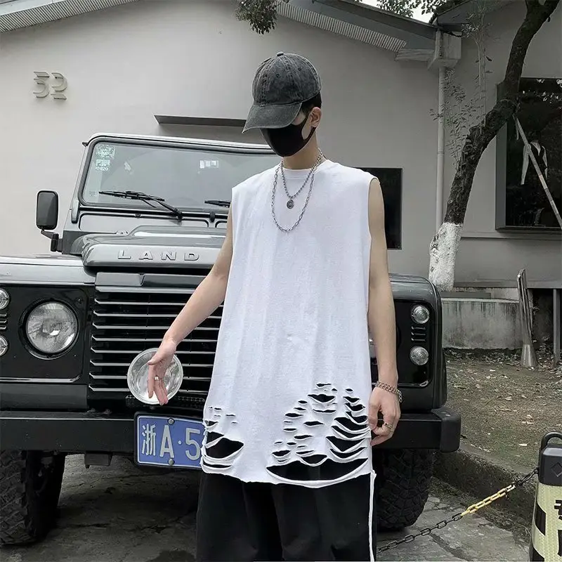Men Sleeveless T-Shirt Black Graphic High Street Style - Image 4