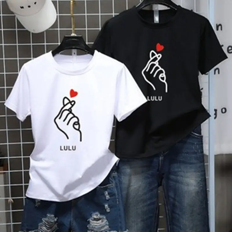 K-Style Cartoon T-Shirt Set Black Yellow Loose Women Casual - Image 4