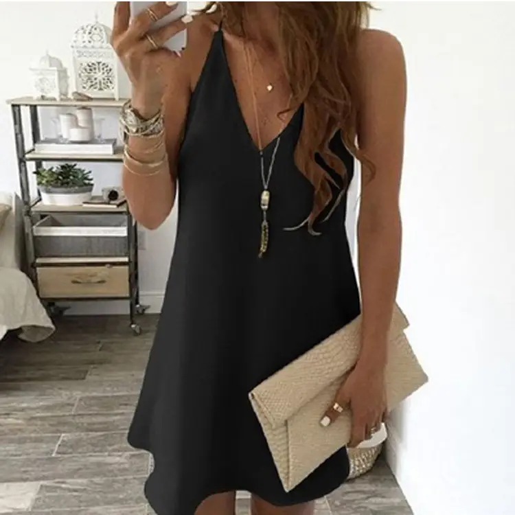 Women's V-Collar Chiffon Suspenders Dress Yellow - Image 6