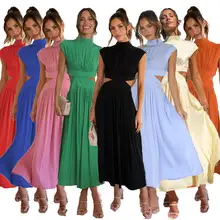 Women's V-Collar Chiffon Suspenders Dress Yellow — feature 11