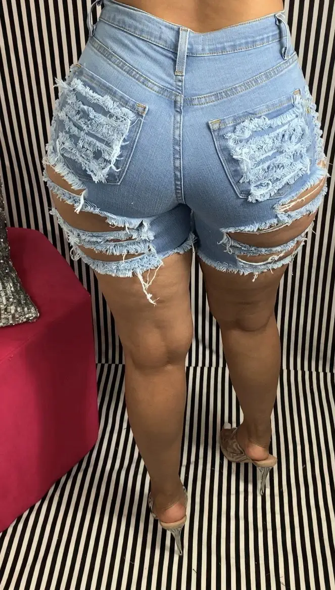 Yellow Knitted Top with Tie Front + Denim Shorts Set - Image 2