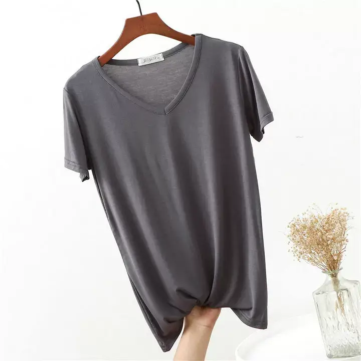 Women's Pink V-Neck Modal T-Shirt Loose Fit 2020 — feature 15