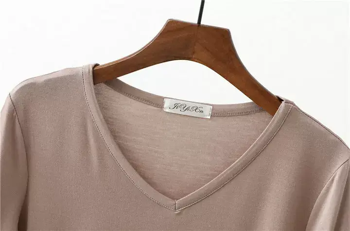 Women's Pink V-Neck Modal T-Shirt Loose Fit 2020 — feature 25