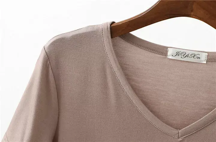 Women's Pink V-Neck Modal T-Shirt Loose Fit 2020 — feature 26