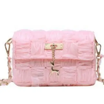 Women's Homemade Ribbon Mesh Crossbody Bag Beige