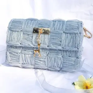 Women's Homemade Ribbon Mesh Crossbody Bag Beige