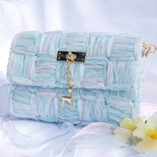 Women's Homemade Ribbon Mesh Crossbody Bag Beige