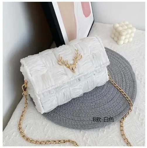 Women's Homemade Ribbon Mesh Crossbody Bag Beige