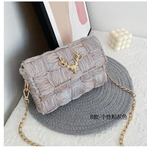 Women's Homemade Ribbon Mesh Crossbody Bag Beige