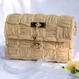 Women's Homemade Ribbon Mesh Crossbody Bag Beige