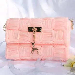 Women's Homemade Ribbon Mesh Crossbody Bag Beige