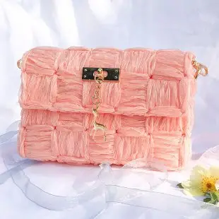 Women's Homemade Ribbon Mesh Crossbody Bag Beige
