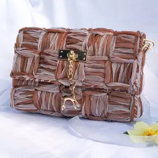 Women's Homemade Ribbon Mesh Crossbody Bag Beige