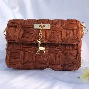 Women's Homemade Ribbon Mesh Crossbody Bag Beige