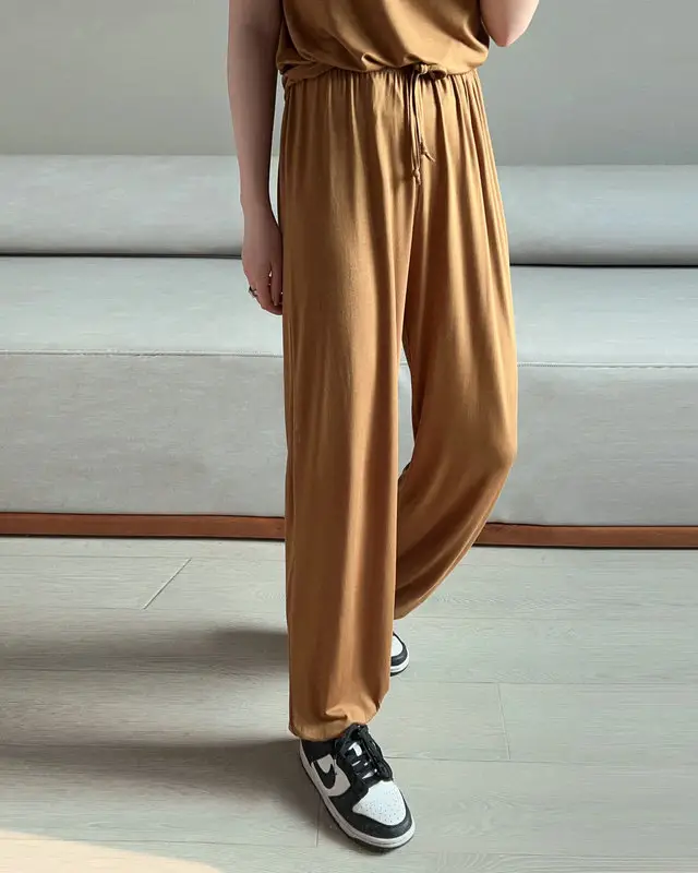 Women Drawstring Slimming Harem Pants Brown Summer 2025 — feature 4