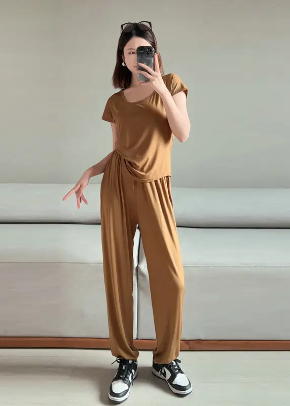 Women Drawstring Slimming Harem Pants Brown Summer 2025 — feature 5