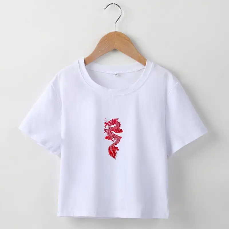 Women Black Dragon Totem Printed Short Sleeve T-Shirt - Image 2