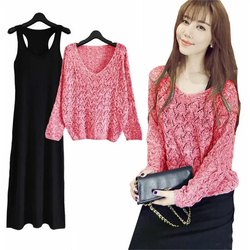 Korean Style Knitted V-Neck Sweater Set for Women