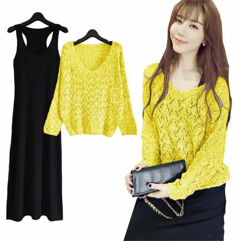 Korean Style Knitted V-Neck Sweater Set for Women