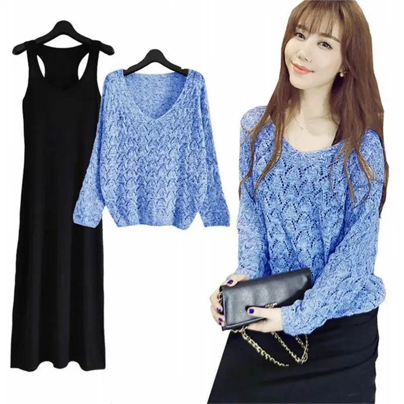Korean Style Knitted V-Neck Sweater Set for Women