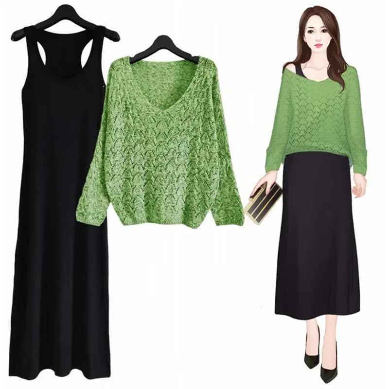 Korean Style Knitted V-Neck Sweater Set for Women