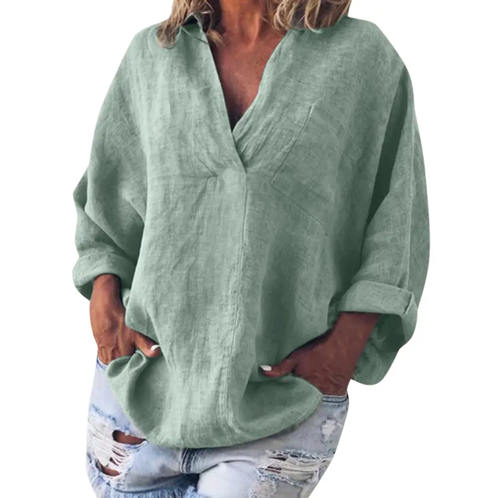 Women's Orange V-Neck Long Sleeve Pullover Top - Image 9