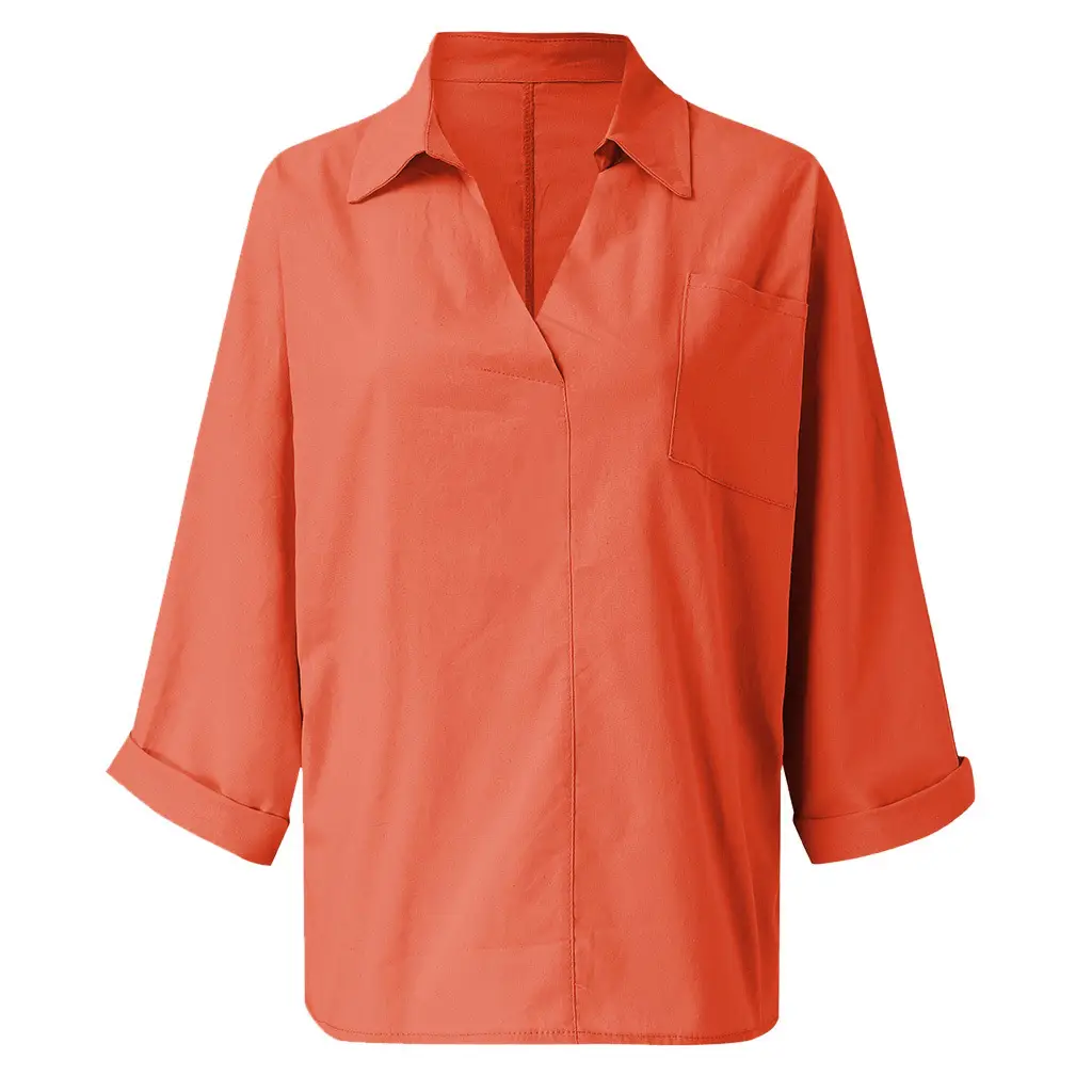 Women's Orange V-Neck Long Sleeve Pullover Top — feature 11