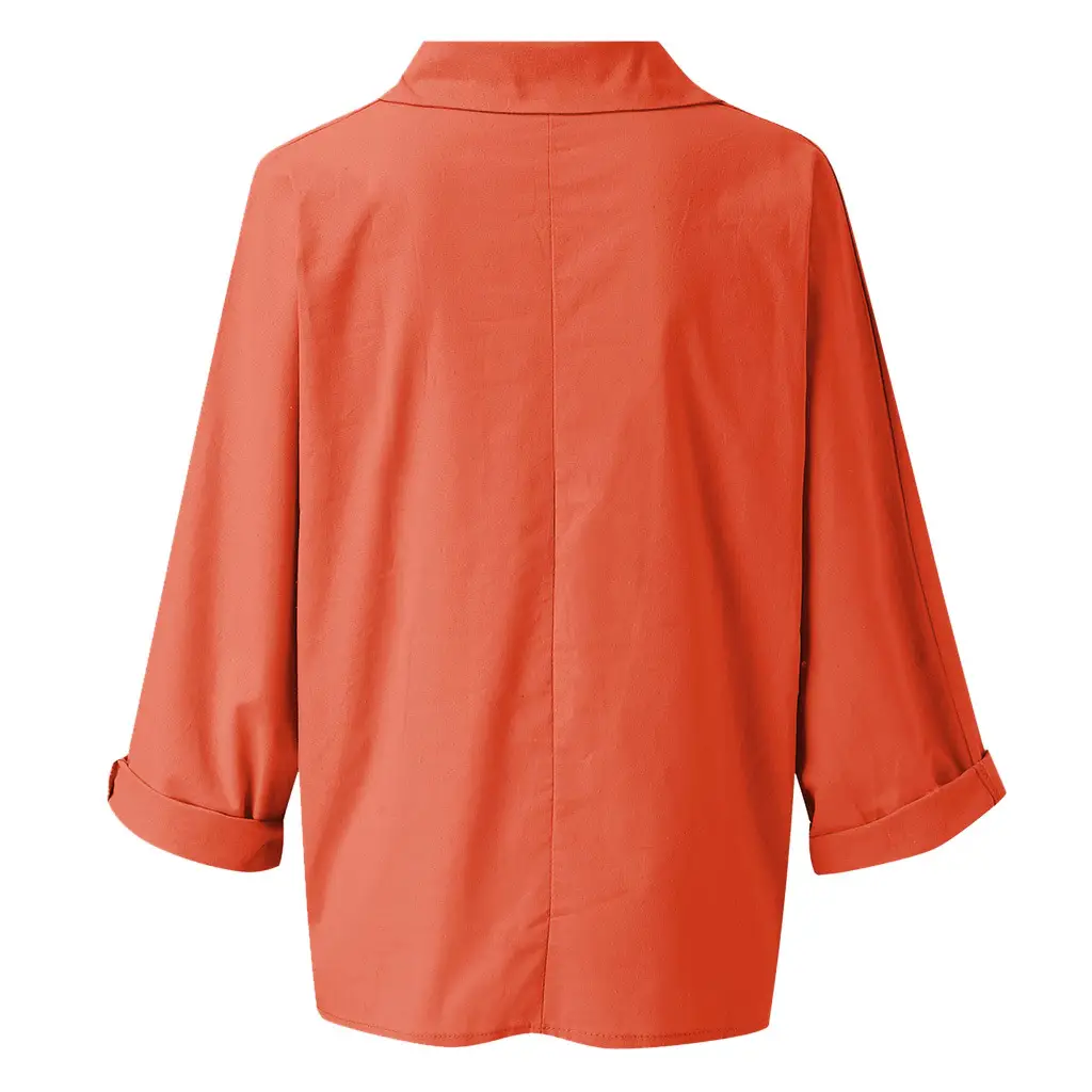 Women's Orange V-Neck Long Sleeve Pullover Top — feature 12