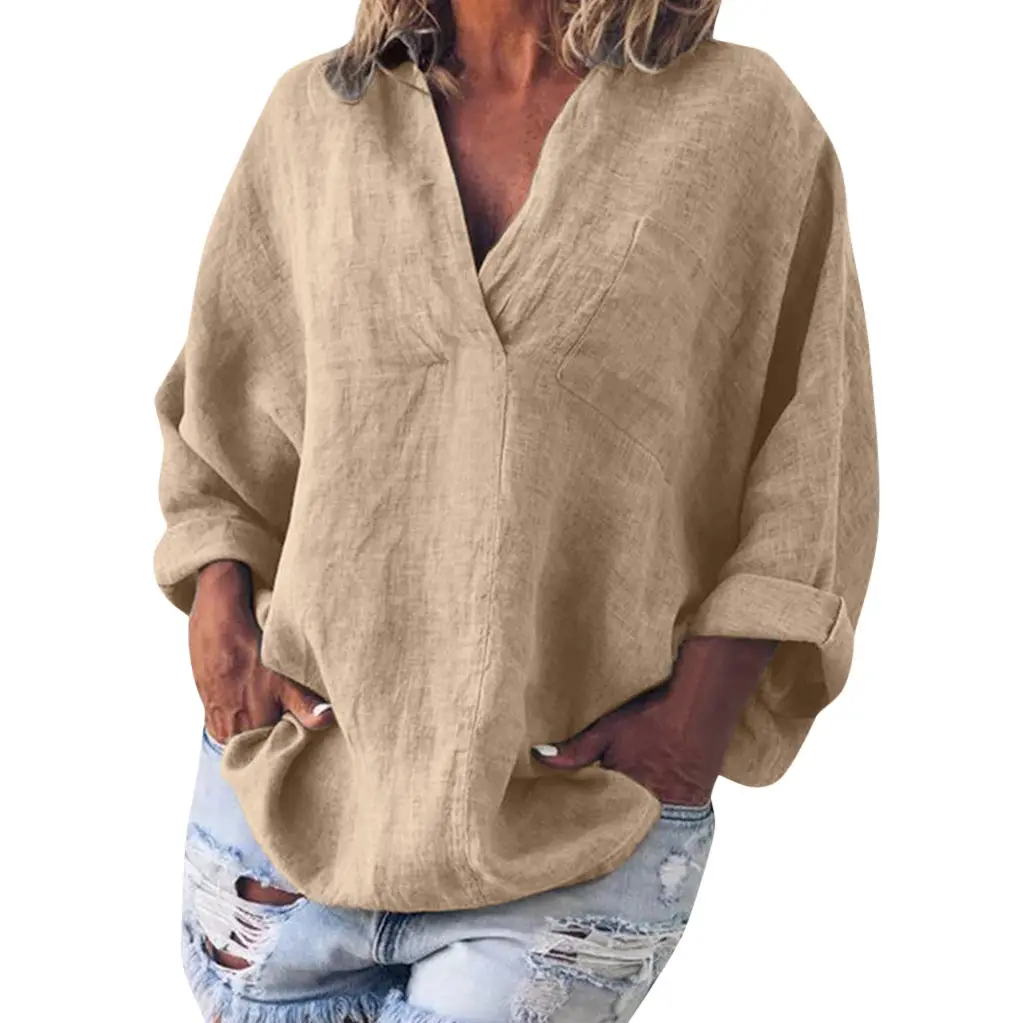 Women's Orange V-Neck Long Sleeve Pullover Top — feature 5