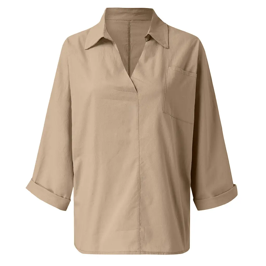 Women's Orange V-Neck Long Sleeve Pullover Top — feature 7