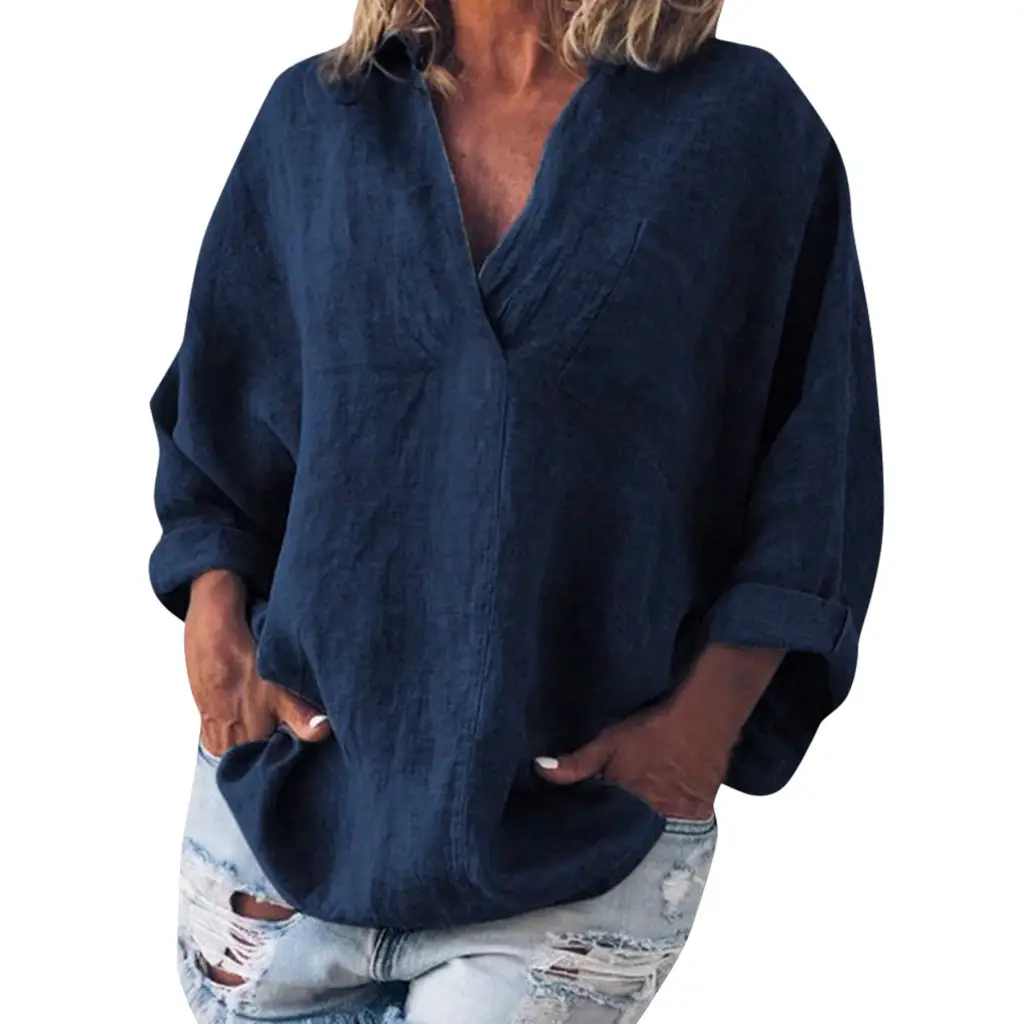 Women's Orange V-Neck Long Sleeve Pullover Top - Image 2