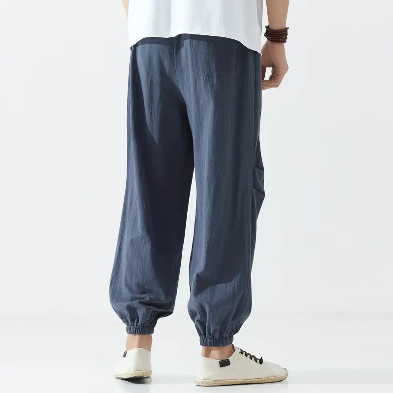 Men Chinese Style Casual Trousers Solid Blue Summer - Image 5