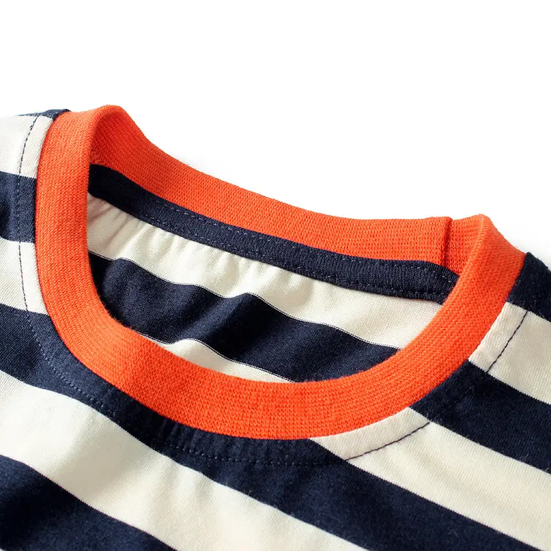 Kids Striped T-Shirt Navy Blue Orange Sleeve - Image 5