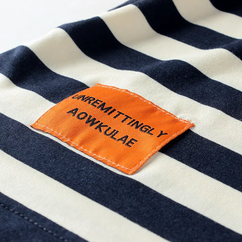 Kids Striped T-Shirt Navy Blue Orange Sleeve - Image 6