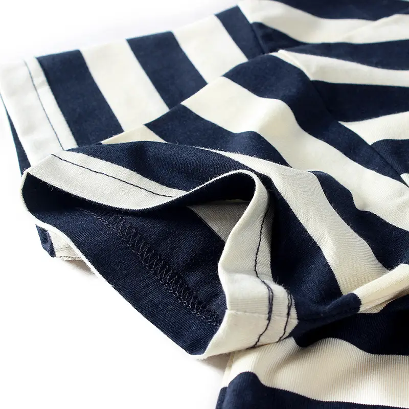 Kids Striped T-Shirt Navy Blue Orange Sleeve - Image 7
