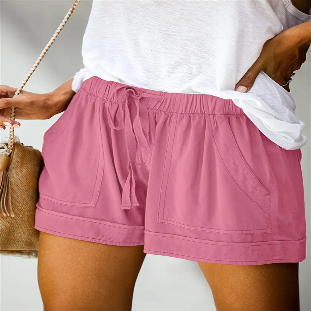 Blue Wide Leg Elastic Waist Shorts for Women